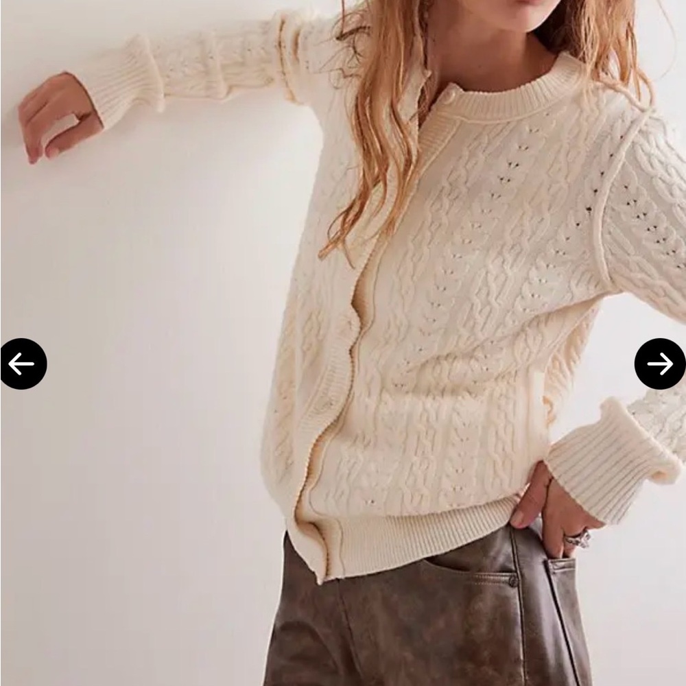 We The Free NWOT Cream Wool Cardigan Cable Knit Button-Front Sweater - Size M